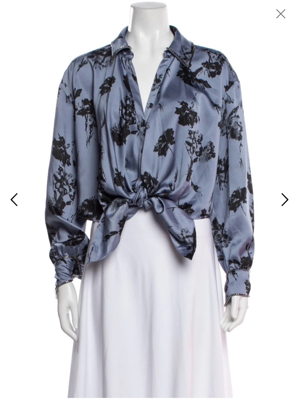 Cinq à Sept boho chic Marianna Floral black Crystal Embellished satin Tie Front